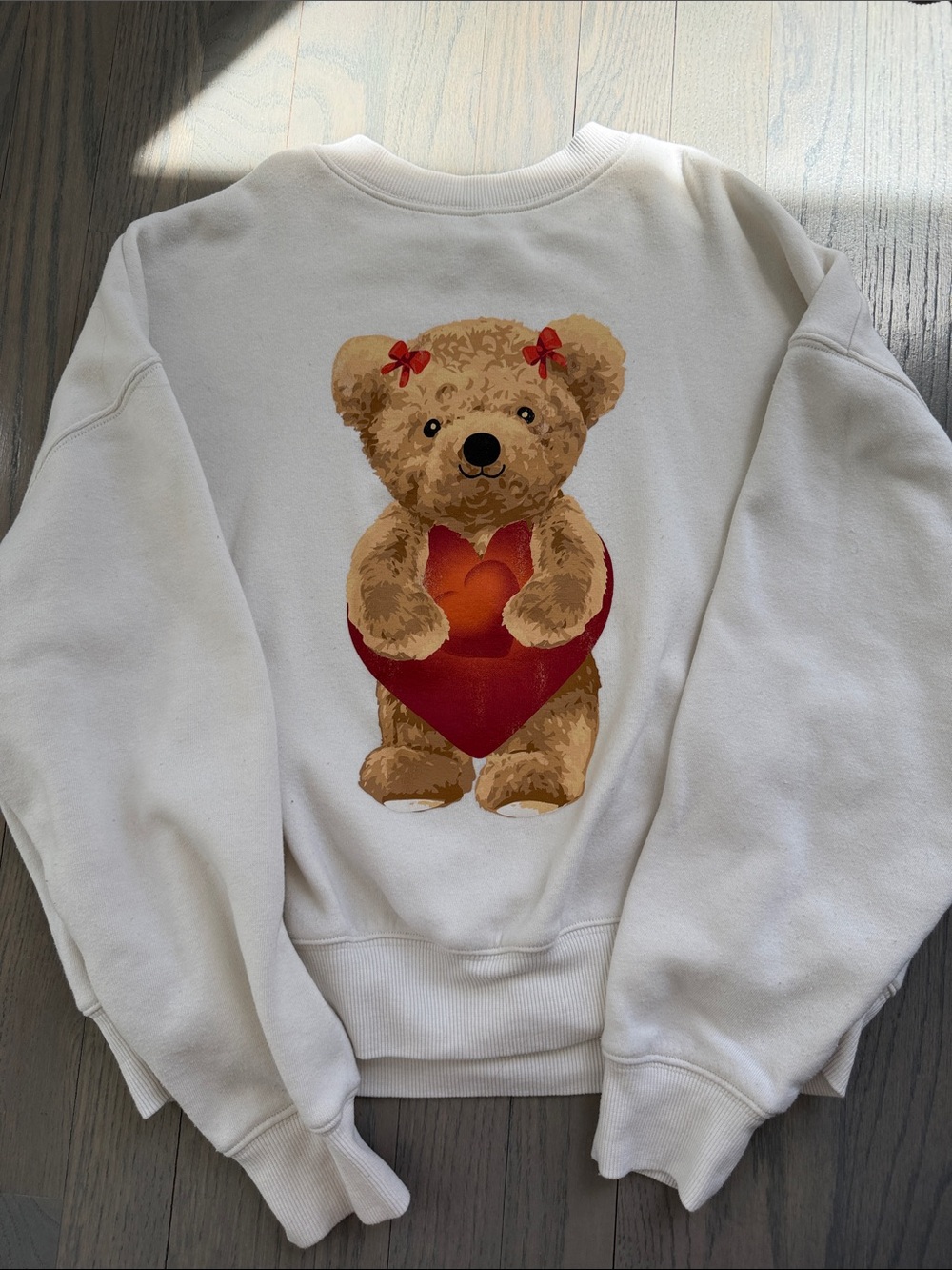 Cream Sweatshirt with Teddy Bear Holding Red Heart, XXSGrayson Threads